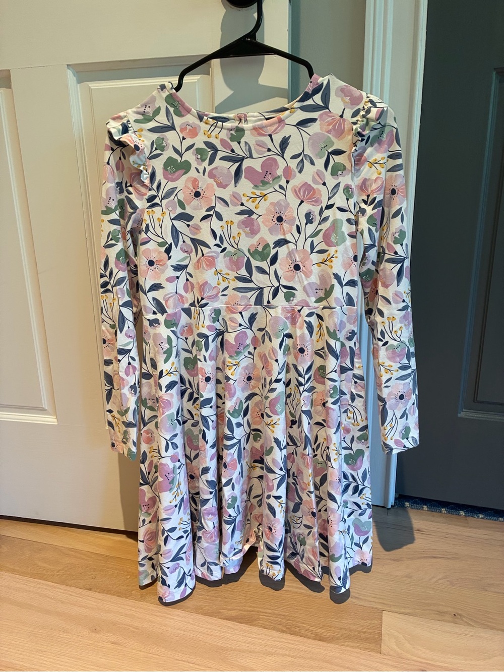 Polarn O. Pyret Floral Long-Sleeve Dress in Pink, Green & Yellow